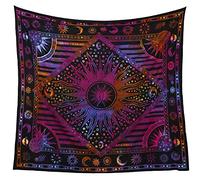 Popular Handicrafts. Tapiz para colgar en la pared para dormitorio, hippie, sol y luna, bohemio, psicodélico, diseño indio, colcha, 215 x 230 cm, multicolor