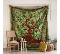 Popular Handicrafts Tapiz psicodélico hippie del árbol de la vida, teñido anudado, para colgar en la pared, hecho a la India, gitano, bohemio, hippie, decoración de habitación, póster verde, 203 x 223