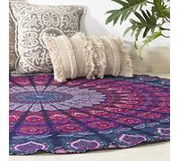 Popular Handicrafts Tapiz redondo con borla para colgar en la pared, diseño de mandala con efecto degradado, estilo bohemio, hippie, diseño indio intrincado, 178 cm, azul marino y colores múltiples