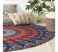 Popular Handicrafts Tapiz redondo con borla para colgar en la pared, diseño de mandala con efecto degradado, estilo bohemio, hippie, diseño indio intrincado, 178 cm, color azul marino