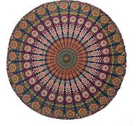 Popular Handicrafts Tapiz redondo con diseño de mandala indio, para playa, estilo hippy bohemio, gitano, mantel de algodón, redondo, para yoga y pícnic