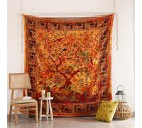 Popular Handicrafts Tree Of Life Bohemian Psychedelic Intricate Floral Design Bedspread Indian Tapiz 54 x 84 pulgadas, (140 x 215 cm), color turquesa