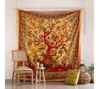 Popular Handicrafts Tree of Life - Colcha india con diseño floral psicodélico, 230 x 215 cm, color verde