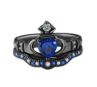 Popular Lady Holds Sapphire Heart Shaped Crown Anillos Joyería Accesorios Regalos Tamaño 5 a 12 Anillos de Bandera (Azul, 6)