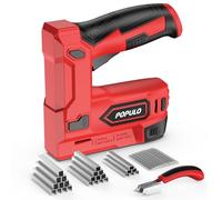 POPULO Pistola grapadora inalámbrica roja de 4 V, 2 en 1 para tapicería | Pistola grapadora inalámbrica de 4 V, actualización de manual | 2 en 1 para tapicería y manualidades | Recargable por USB-C |