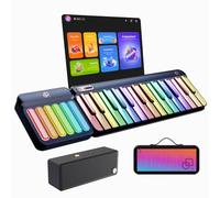 POPUPIANO Teclado de piano inteligente de 29 teclas con altavoz, teclas de iluminación arcoíris, lecciones para principiantes, 256 tonos, más de 100 acordes y entrada de audio de piano de teclado