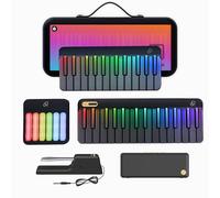Popupiano Teclado de piano inteligente, piano digital de 59 teclas para principiantes, luces LED arcoíris y aplicaciones gratuitas, 256 voces, más de 100 acordes automáticos, soporte MIDI, teclado