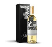 «Por cierto llevo la sonrisa que me regalaste» Mensaje en una Botella. Vino Blanco Premium Verdejo Joven + Gift Box. Etiqueta Blanca PERSONALIZABLE