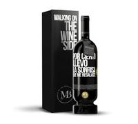 «Por cierto llevo la sonrisa que me regalaste» Mensaje en una Botella. Vino Tinto Premium Reserva 12 Meses MBS Martín Berasategui System + Gift Box. Etiqueta Negra PERSONALIZABLE