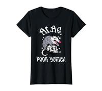 por desgracia, pobre Yorick zarigüeya y cráneo William Shakespeare Hamlet Camiseta gráfica económica, Mujer, Negro, XS