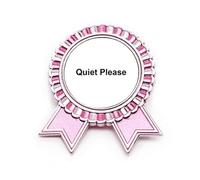 Por favor Advertencia Símbolo Patrón Insignia Broche Pin Medalla de Premio Ganador Rosa, Medio, Metal, Medium, Metal
