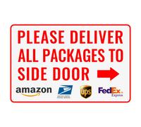 Por favor, entregue todos los paquetes en la puerta lateral (flecha derecha) - Letrero de entrega Bestylez para uso exterior, 30 x 20 cm (149)