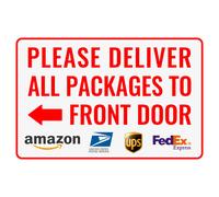 Por favor, entregue todos los paquetes en la puerta principal (flecha izquierda) - Letrero de entrega Bestylez para uso exterior, 30 x 20 cm (146