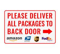 Por favor, entregue todos los paquetes en la puerta trasera. Flecha derecha - Letrero de entrega Bestylez para uso exterior, 30 x 20 cm (148)
