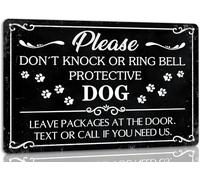 Por favor, no llame ni toque el timbre. Perro protector. Deje los paquetes en la puerta. Letrero de metal decorativo para la puerta principal. Bebé durmiendo. Letrero de metal retro para el porche de