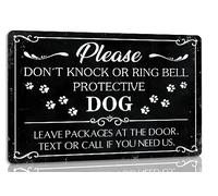 Por favor, no llame ni toque el timbre. Perro protector. Deje los paquetes en la puerta. Letrero de metal para decoración de pared. Letrero retro de hojalata para puerta principal. Decoración de porc