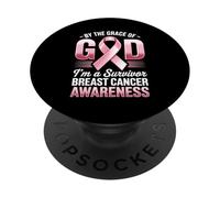 por la Gracia de Dios Soy un Sobreviviente Conciencia del Cáncer de Mama PopSockets PopGrip Adhesivo