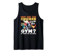 ¿por qué el Pollo fue al Gimnasio Pecks Divertido Juego de Palabras de Entrenamiento Camiseta sin Mangas