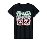por Sus heridas Somos sanados Isaías 53:5 Cristiano Camiseta gráfica económica, Mujer, Negro, S