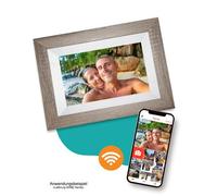 Marco de fotos digital con WiFi y aplicación Frameo - 8 pulgadas - Caramente- HD+ -IPS Display - Negro - Micro SD - Pantalla táctil (marrón oscuro)