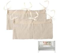 poraceous 2 Piezas Bolso Colgante para Cama de Bebé, Organizador Cuna Algodón Puro, Bolso Colgante para Cama de Baby 2 Bolsillos, Organizador para Cuna de Bebé, Juguetes Pañales Ropa