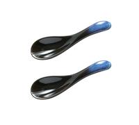 Poraceous 2 Piezas Sopa Asiática Cucharas, Cuchara de Ramen de Cerámica, Estilo Japonés Azul De Cerámica Manija Cuchara, para Ramen, Soups Postres, Cucharas Porcelana Creativas, Pho Wonton Dumpling