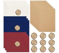 poraceous 38 Piezas Papel de Cartas Sobres Vintage, con 9 Sobres de Lino 9 Sello Lacre, Juego de Papelería Vintages con 20 Papel Carta Kraft Punteado, Ideal para Invitaciones y Cartas Vintage