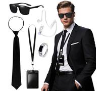 poraceous 5 piezas Agente Disfraz Accesorios, Agente Secreto Disfraz, Guardia Seguridad con Gafas de Sol Negras, Corbata, Auricular, Reloj y Tarjetero, para Hombre Mujer, Fiestas, Cosplay, Carnaval