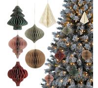 Poraceous 6 Piezas Decoraciones de Navidad, Adornos de Papel de Panal con Borde Purpurina, Mini Adornos Reutilizables para áRbol de Navidad, para áRbol Navidads Fiestas Navidads DecoracióN AñO Nuevo