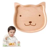 poraceous Platos de Madera para Servir para Niños, Bandeja de Madera con Motivo de Gatito, Bandeja para Joyas, Destete Guiado, Ventosa para Comida de Bebé, Galletas de Pan y Fruta (15,5 x 14 cm)