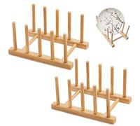 poraceous Soporte para Platos de Madera, Escurreplatos de Madera, Escurridor de Platos, 4 Compartimentos, Soporte para Tapa de Ollas, Stand para Libros, Porta Tapas de Ollas, Organizador de Armario