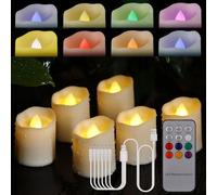 Porashine Velas de té recargables 6 unidades, LED, parpadeantes, blanco cálido/RGB, con mando a distancia, temporizador, USB, cable 3D, sin llama, para el hogar, habitación, mesa, decoración de