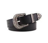 Porbbow Mujeres Retro Pin Hebilla Cinturón ancho Patrón vintage Cuero de PU Cintura clásica Black