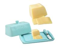 Porcelain Butter Dish - Airtight Ceramic Keeper, Deep Well Storage with Wooden Sealing Lid, Heavy Weight Chip Resistant Glaze, Ideal for Countertop Fridge East Coast Sticks