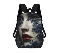 Porcelain Tears Kintsugi Woman in Blue And Gold Mochila Escolar Para Niños De 17 Pulgadas, Mochila Informal De Viaje Para Niños Y Niñas, Mochila De Gran Capacidad Para El Día A Día 17inch