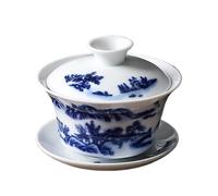 Porcelana Azul Y Blanca Gaiwan, Tazón De Té Portátil Viaje, Taza Cerámica For El Hogar, Individual Personal Hecha A Mano 140ml La Elegancia Es Atemporal(A3)