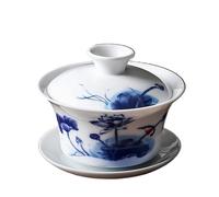 Porcelana Azul Y Blanca Gaiwan, Tazón De Té Portátil Viaje, Taza Cerámica For El Hogar, Individual Personal Hecha A Mano 140ml La Elegancia Es Atemporal(A2)