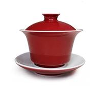 Porcelana Gaiwan 5 oz/150 ml taza de té esmaltada blanca Tureen chino Sancai cubierta tazón tapa plato plato (rojo)