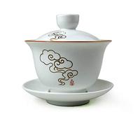 Porcelana Gaiwan 8 oz taza de té blanco esmaltado Tureen chino Sancai cubierta tazón de taza de labios (nubes auspiciosas)