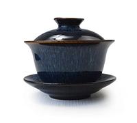 Porcelana Gaiwan - Juego de tazas de té esmaltadas de color Tureen Chinese Sancai Cover Bowl y platillo para labios (azul)