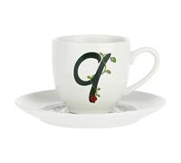 PORCELLANA Solotua Taza de café con platillo Letra 'Q' 3 oz en Caja de Regalo