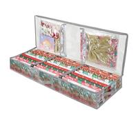 Porceosy Solución de almacenamiento de papel de regalo navideño, bolsa organizadora de adornos de Navidad con divisiones flexibles, gran capacidad, mango duradero, regalo transparente