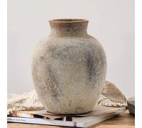 PORCER Jarrón Cerámico Rústico de Granja con Flores, 15 cm Lindo Boho para Decoración del Hogar, Terracota para Sala de Estar, Mesa, Estante, Decoración de Chimenea, Estilo Granja, Gris