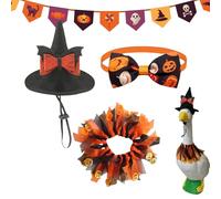 Porch Geese Costumes, Halloween Geese Hats, 5.3 in Festive Seasonal Design and Easy Wear Fabric, Decorative Bow Tie Skirt Set for Yard, Outdoor, Terrace, Holiday Decoration