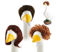 Porch Geese Wigs, Cute Porch Geese Braid Wig, Set of 3 Garden Statue Decor Costumes, Polyester Fiber Lawn Decoration Accessories for Outdoor Patio Yard