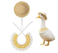 Porch Goose Straw Hat | 2 Pieces Cute Summer Straw Hat With Lace Bib | Porch Goose Gardening Outfit | Ideal para de vacaciones o patio, jardín y puerta de la puerta o al aire libre en la playa