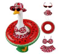 Porch Goose Summer Outfit Hawaiian Watermelon Bikini Set With Hat Skirt Sunglasses Swim Ring PVC Polyester Mixed Color Tropical Holiday Costume Decoration For Garden Lawn Statue Patio Yard Outdoor