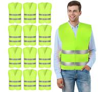 PORFOYO 12 Piezas Chaleco Reflectante: Chaleco De Seguridad De Alta Visibilidad, Chaleco Reflectante Homologado Set Chalecos Reflectantes Seguridad para Policías, Ciclistas, Conductores, Trabajadores