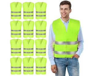 PORFOYO 12 Piezas Chaleco Reflectante: Chaleco De Seguridad De Alta Visibilidad, Chaleco Reflectante Homologado Set Chalecos Reflectantes Seguridad para Policías, Ciclistas, Conductores, Trabajadores