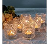 PORFOYO 12 Portavelas de cristal transparente vintage, 5,5 x 6,5 cm, portavelas de cristal para decoración de mesa, bodas, fiestas